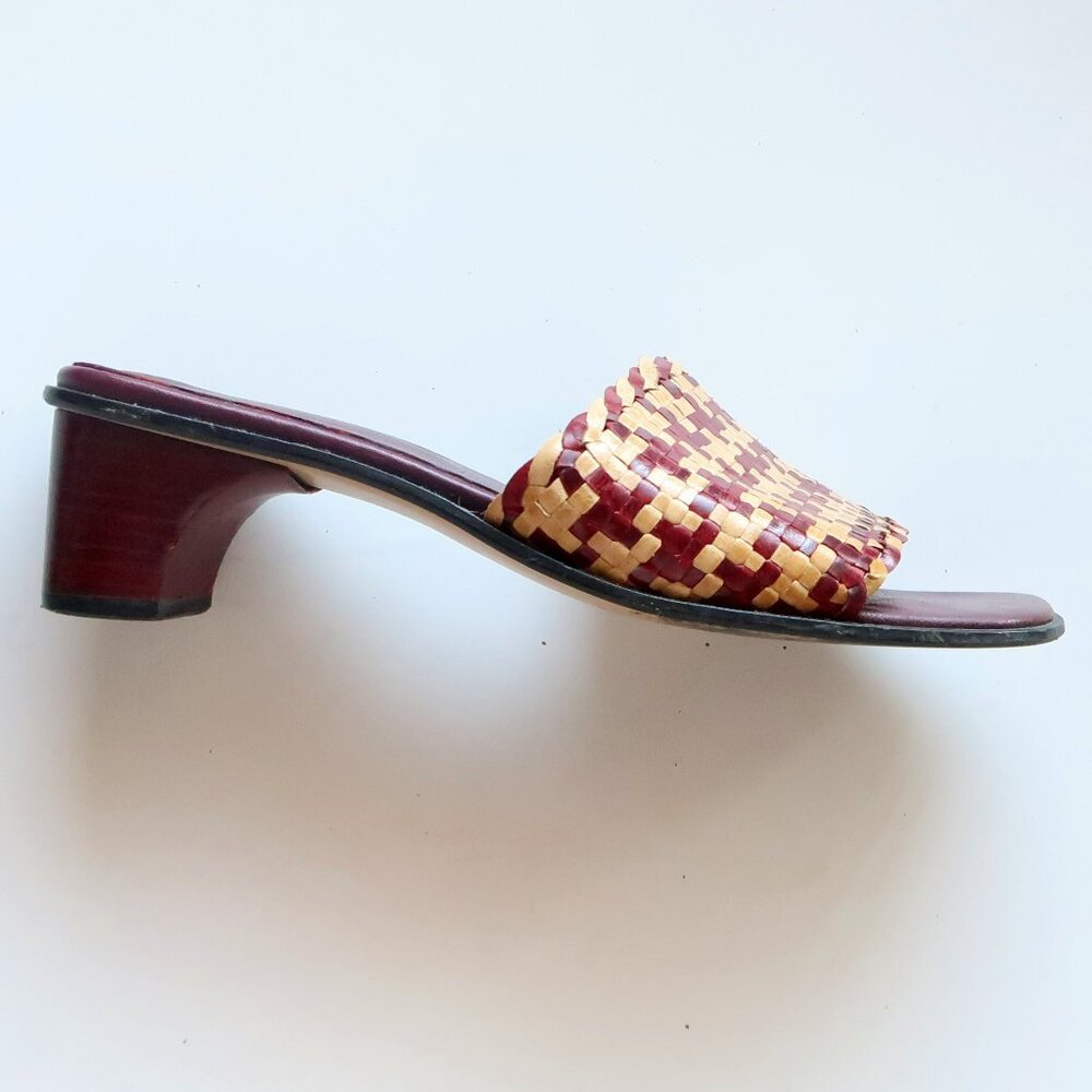 Handcrafted Burgundy Raffia Block Heel Mule Sandals Woven Boho Summer Shoes 7 - Picture 9 of 16
